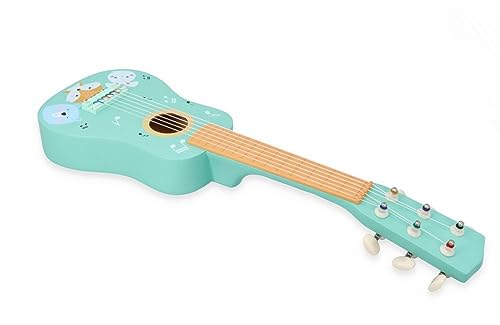 Kindergitarre aus Holz, Gitarre für Kinder ab 3 Jahre, 53x17x6 cm, 6-saitige Spielzeuggitarre, Nylonsaiten - mit Waldtieren und Noten verziert - bemaltes Holz - Musikinstrumente für Kinder