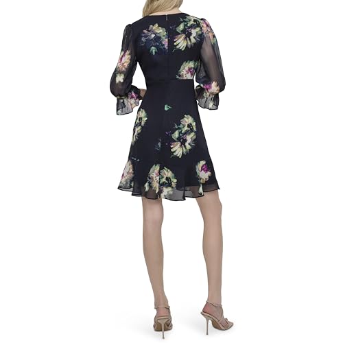 Image of DKNY Women's V-Neck Balloon Sleeve with Ruffle Hem