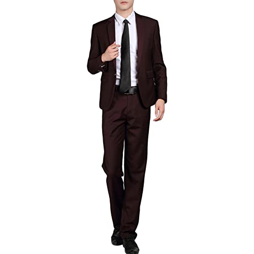 Men' 3 Piece Solid Color Suit Set Single Breasted Slim Jacket Vest Pants Formal Business Wedding Prom Blazer Sets (Purple 1,3X-Large)