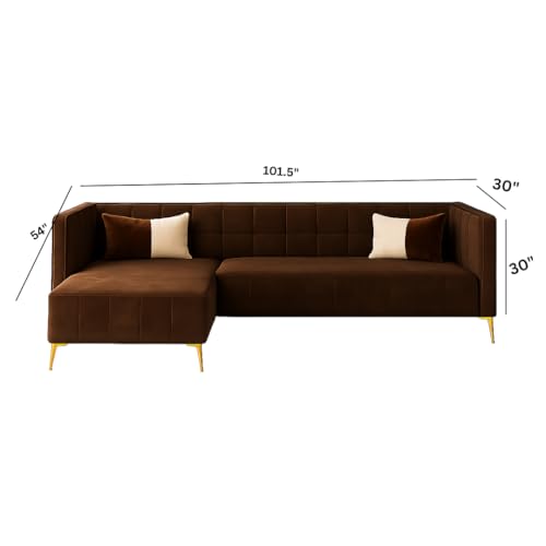 Image of SOCOZI Stylluxe 6 Seater LHS L Shape Sofa Set | Soft Velvet Suede Fabric | Modern Design | Plush Comfort Cushions for Living Room (Brown)