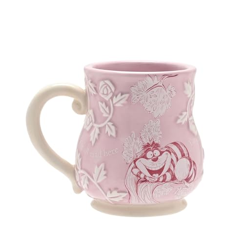 Widdop Disney Alicia en el País de las Maravillas Cheshire - Taza de cerámica rosa en relieve con asa - Regalo oficial coleccionable para fanáticos de Disney, amantes de la fantasía y regalos de gato