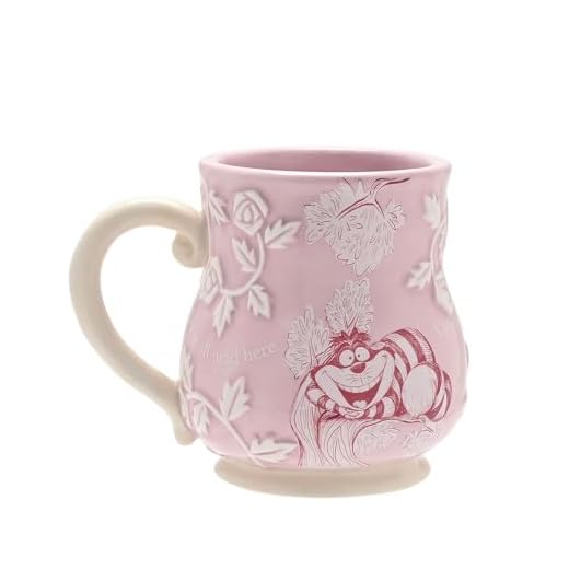 Widdop Disney Alicia en el País de las Maravillas Cheshire - Taza de cerámica rosa en relieve con asa - Regalo oficial coleccionable para fanáticos de Disney, amantes de la fantasía y regalos de gato