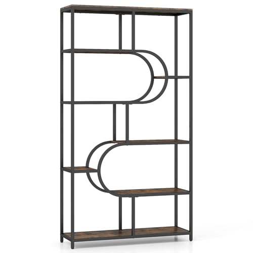 GIANTEX Bibliotheque Géométrique à 8 Niveaux, Étagère de Rangement avec Tablettes Ouvertes en Bois, Cadre en Métal, Kits Anti-basculement, 95 x 30 x 175 cm, pour...