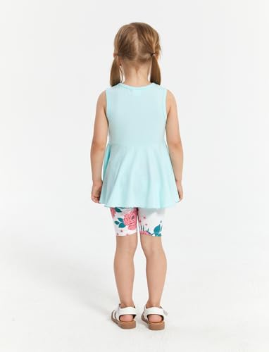 Image of PATPAT Girls Summer 2 Piece Outfits 4-12Y Butterfly Bow Sleeveless Tunic Tops and Floral Print Shorts Cute Clothes