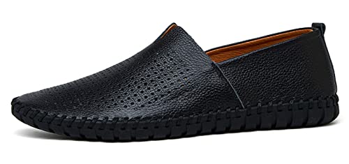 Santimon Men's Leather Espadrille Slip-On Plain Toe Casual Breathable Shoes2