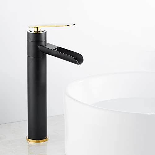 Robinet cascade pour lavabo noir anti-éclaboussures en laiton pour remplacer un vieux mitigeur