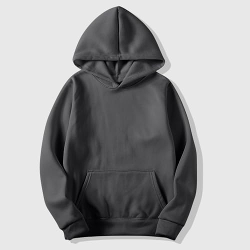 Hoodies for Men Pullover,Oversized Long Sleeve Fleece Hooded Sweatshirt Lightweight Casual Fall Winter Y2K Hoodies Gray2