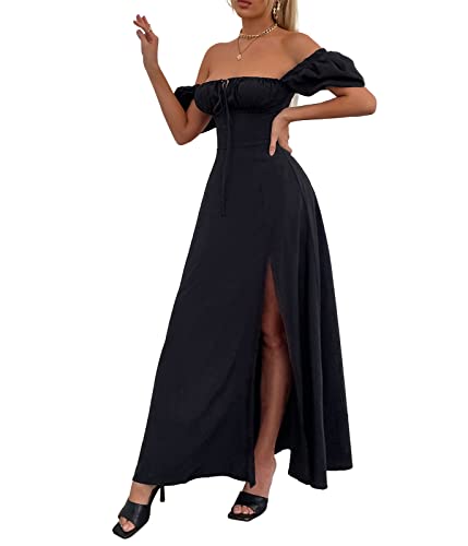Image of KUTUMAI Women Summer Puff Sleeve Off Shoulder Floral Flowy Long Maxi Dress
