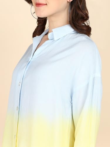Image of Maaesa - Women Handcrafted Ombre Tie & Dye Rayon Shirt | Casual & Office Wear | Oversized Fit | Long Sleeve | Breathable & Lightweight Fabric
