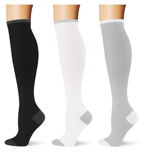 Image of (3 pairs) Compression Socks 20-30 mmHg Long Knee High Socks for Women Men Support Athletic Travel Daily Wear