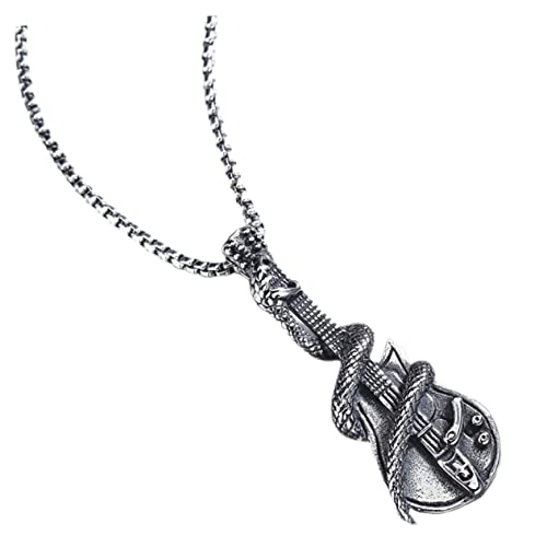 Mikinona Vintage Snake Guitar Pendant Necklace for Men Stainless Steel Design Neck Decoration for Music Lovers for Everyday Wear and Special Occasions