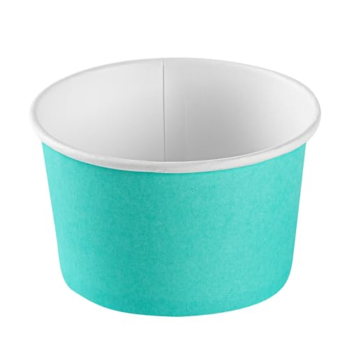 Image of Restaurantware Coppetta 5 Ounce Dessert Cups, 50 Disposable Ice Cream Cups - Lids Sold Separately, Sturdy, Turquoise Paper FroYo Bowls, Striped, For Hot And Cold Foods, Perfect For Gelato (Pack of 2)