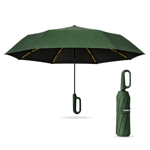 Image of Robustt Auto Open Clutch Umbrella with Carabiner Hook Handle, (Dark Green)| Double Fibreglass Wind-Resistant Frame |for rain & Sun Protection| Lightweight & Compact