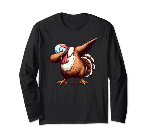 Funny Dabbing Turkey Thanksgiving Day Pilgrim Boys Girls Dab Maglia a Manica