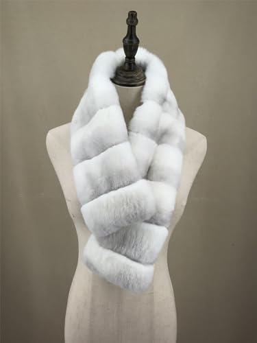 LVCOMEFF Women Real Rex Rabbit Fur Scarf Neck Warmer Chinchilla Color for Winter4