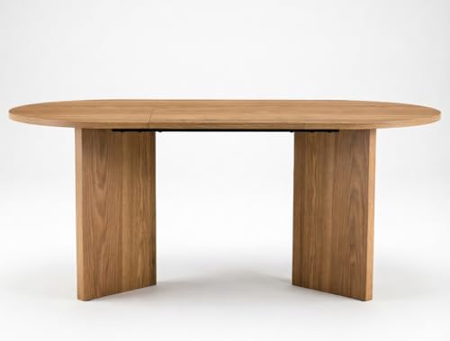 QSOST Table à Manger Ovale 180 cm en Bois Noyer Table de Cuisine Moderne Style Campagne – Grande Table Ovale pour 4 à 6 Personnes Salle à Manger ou Salon