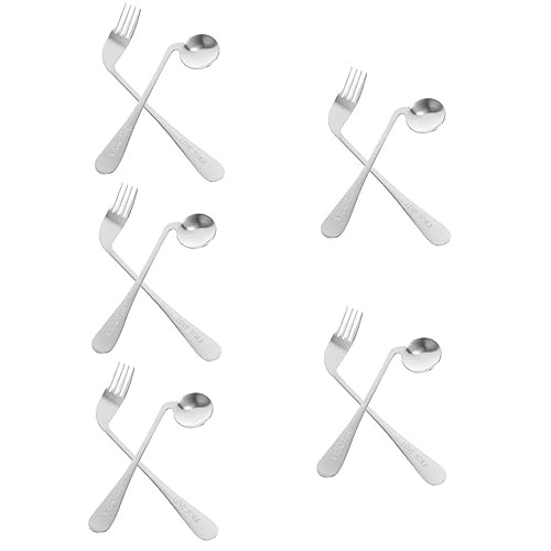 5個セット エルボー スプーン フォーク 前菜サービングスプーン 高齢者向けの滑り止め食器 スイベル 患者のスプーン コーヒーティースプーン 調節可能なスプーン 皿 ステンレス鋼 HAPINARY