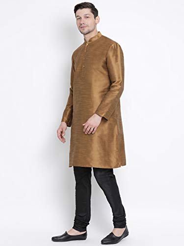 Image of VASTRAMAY Men's Coffee Cotton Silk Blend Kurta and Pyjama Set VASMKCO001nPBL 36
