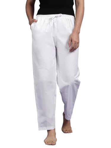 Image of KRYPTIC Women's 100% Pure Cotton Woven Pyjama | Mid Rise Relaxed Fit Full Length Nightwear Pant with Elasticated Drawstring Waistband & Side Pocket | Comfortable Lounge, Sleepwear & Casual Bottom Wear