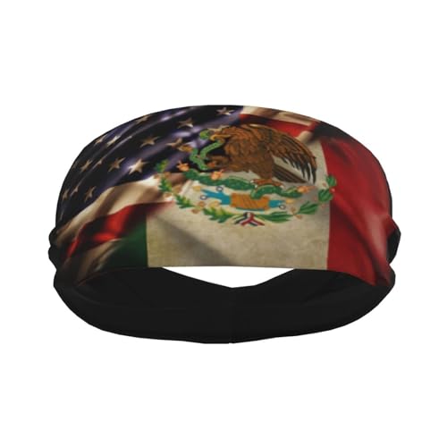 Generic Sweatbands for Men Combined Mexico and USA Flag Workout Sport Headbands for Men Absorbed Hairband Fashion Wide Headband for Running Basketball Football Cycling Tennis