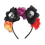 Größe: Einheitsgröße. YKKJ Halloween Stirnband, Gothic Damen Rose Blumen Haarband Halloween Schädel kopfstück Fancy Dress Haarschmuck Party Kopfband, Schwarz, M