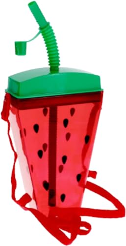 Doche Watermelon and Lemon Fruit Slice Shaped Plastic Water Bottle Canteen with Adjustable Strap and Straw