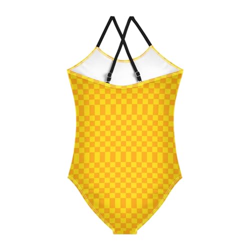 Image of Black and White Chess Girls One Piece Swimsuits Board Marble Tile Sport Halter Swimwear Beach Bathing Suit 3T