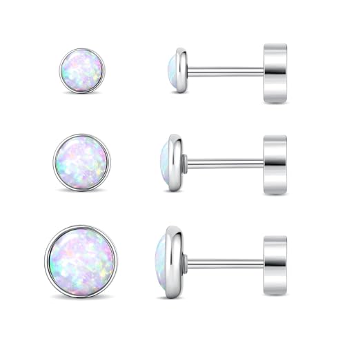 Planch Opal Stud Earring for Women Hypoallergenic Small Stud Earrings for Sensitive Ears Plated Stud