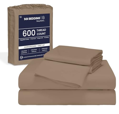 Image of SGI bedding 144 inchx84 inch 4 Pc Family XL Sheet Set 600 TC 18 inch Deep, Taupe