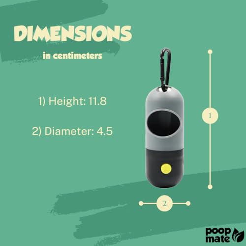Image of Dog Poop Bag Holder with Flashlight - Waste Bag Dispenser for Night Walks - Durable, Portable with Leash Clip & Carabiner - Includes 15 Dog Poop Bags - Green