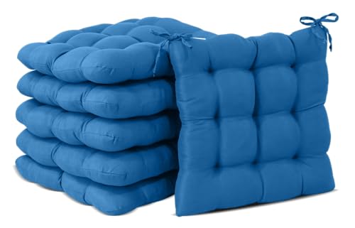 CHELY INTERMARKET Cojines para Silla Modelo Azul Tamaño 40x40x7.5 Cm Pack De 6 Unidades con Correas Ajustables Y 9 Pespuntes Ideal para Terraza Jardín Comedor Exterior Interior Patio Confort