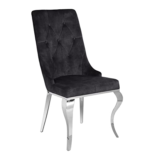 Riess Ambiente Eleganter Stuhl MODERN BAROCK schwarz Samt mit silbernem Löwenkopf Esszimmerstuhl Besucherstuhl Küchenstuhl