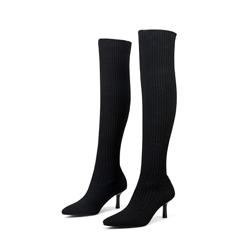 ErikenUrben Women Over The Knee Knit Boots High Heel Thigh High Socks Boots Pointed Toe2
