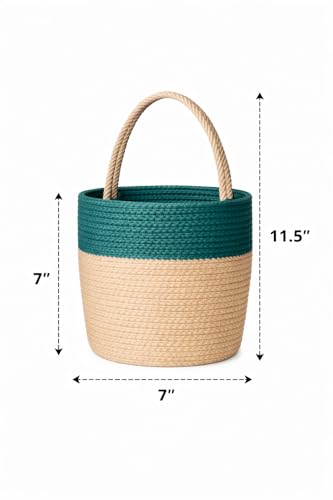 Image of JASMEY HOMES Wall Hanging Jute Basket for Vegetables /Newspaper Storage Box for Home /Milk Basket for Main Door Hanging (Green) - Cotton and Jute Material