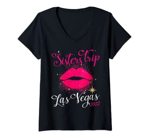 Womens Las Vegas Sisters Trip 2022 Shirts For Women Birthday Squad V-Neck T-Shirt