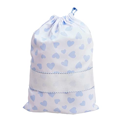 Filet - Bolsa para Kit de Bebé com Fecho de Corrente para Bordar, Feito de Algodão Piquet Millerighe com Estampa de Coração, 100% Made in Italy,, Céu