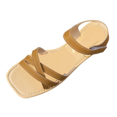 Uwdiohq Sandalias Mujer Estilo Elegante Mujer, Zapatos Planos Ligeros Y Cómodos Verano, Ligeras, Casuales Playa Para Vacaciones S (Brown, 39) Comodas Verano Agua Planas Piel Cuñas Cuero