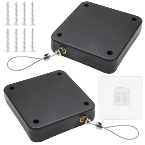 vibedor 2 Packs Automatic Door Closer, Punch-Free Sliding Door Closer Steel Pull Cord Multifunctional Drawstring Auto Closers for Bathroom, Bedroom, Residential(Black, 1000N)