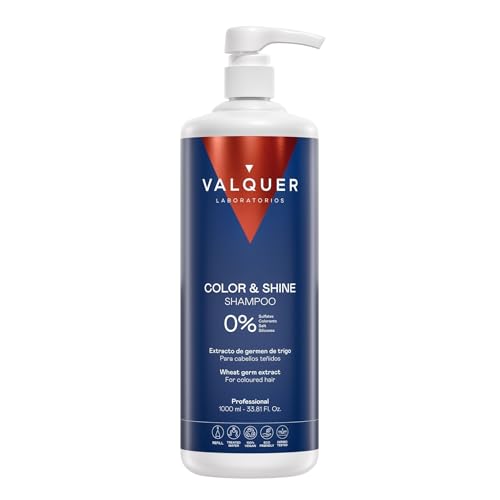 Valquer Champú Potenciador del Color y Brillo para Cabello Teñido. Antioxidante e Hidratante con Germen de Trigo, Phytokeratine, Vitamina E y Provitamina B5. Vegano. 1 L.