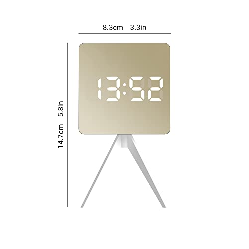 Space Hotel® Droid Digital Alarm Clock With Led Display, 12/24Hr, Room Temperature, Snooze, Night Mode, Brightness Dimmer, Mirror Surface, Office/Bedroom, Usb Powered & Battery Backup (White/Gold) #TOP2