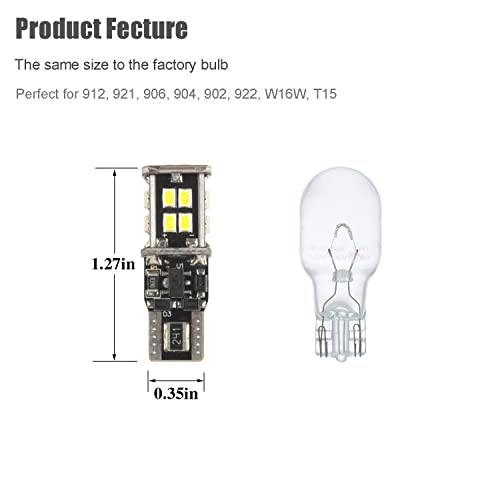 Kisled 912 921 Led Reverse Lights Bulbs, 4-Pack Super Bright Error Free T15 912 W16W 921 Led Bulb For Tail Light Backup Reverse Cargo Lights, Xenon White #TOP3