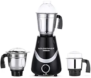 Goldwinner Necklace 1000W Mixer Grinder with 3 Stainless Steel Jars (1 Wet Jar, 1 Dry Jar and 1 Chutney Jar), Black-Silver.Make in India
