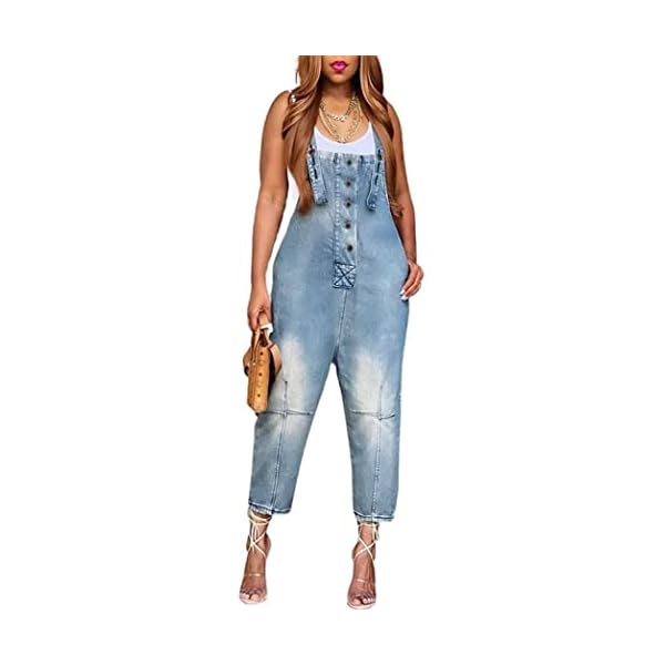 CHARTOU-Womens-Casual-Loose-Fit-Jean-Jumpsuit-Overalls-Crop-Harem-Denim-Pants-Large-Light-Blue CHARTOU Women's Casual Loose Fit Jean Jumpsuit Overalls Crop Harem Denim Pants (Large, Light Blue)
