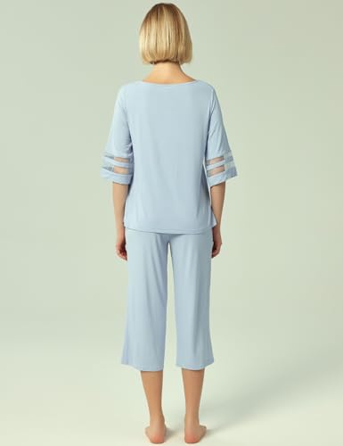 Image of GYS Bamboo Viscose Capri Pajamas for Women Set Cooling 3 /4 Sleeve Pjs | Moisture-Wicking Sleepwear for Night Sweats, OEKO-TEX Certified, Gentle on Sensitive Skin, Soft Sleep Lounge Sets
