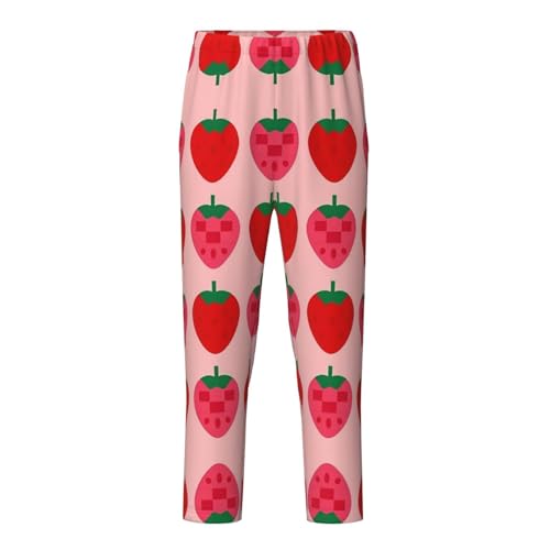 Pajama Pants Pajama Bottoms with Elastic Waistband Sleepwear Lounge Pants, Cartoon Fruit Strawberry