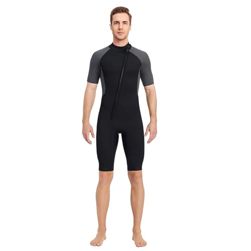 Men's Front Zip Wetsuit Shorty 3mm Neoprene Diving Suits for Diving Snorkeling Surfing Swimming,S,Grey