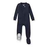 Burt's Bees Baby Baby Boys Sleeper PJs, 100% Organic Cotton, Soft One-Piece Footie, Diagonal Zip Up Jumpsuit, Snug Fit Pajamas with Snap Tab, Midnight Solid Rib, 12 Months