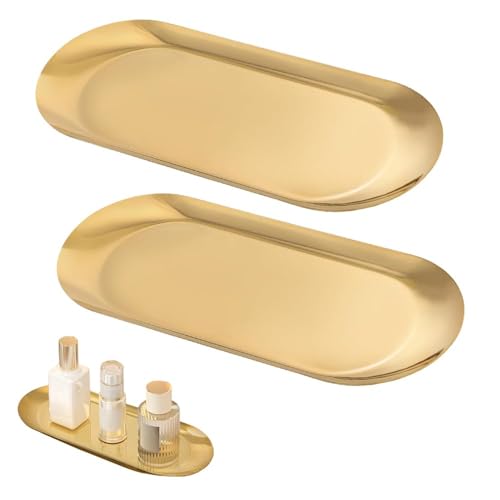Golden Decorative Trays, Gold Stainless Steel, Oval Jewellery Dis...