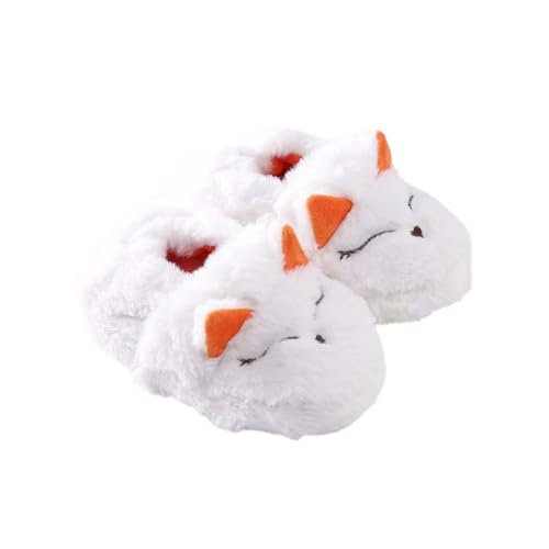 Generisch Zapatillas de estar por casa para niños y niñas, algodón suave, cálido, bonito diseño de zorro, suela antideslizante, para interiores, cómodas, suaves, 01 blanco, 31 EU