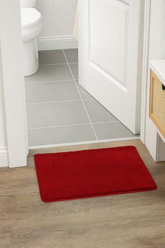 Image of Naze Carpet for Hallway, Kitchen, and Modern Interiors, Contemporary Color Block Area Rug - Cozy Shag Runner for Living Room, Entryway & Office Decor ETC Size 16x24 Inch, Patten-Solid Red